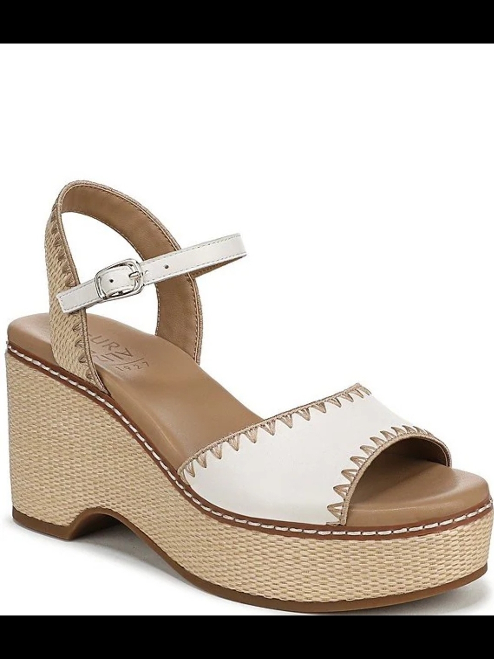 Naturalizer White & Tan Wedge Platform Sandal with Ankle Strap
